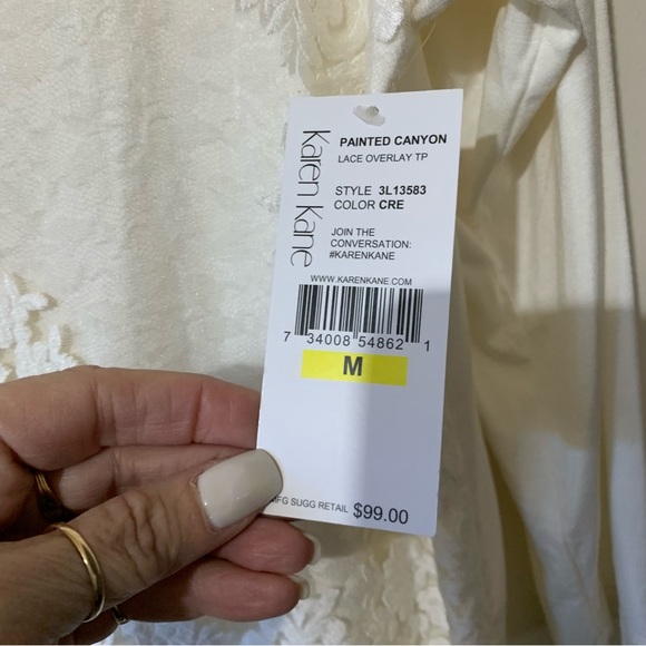 Karen Kane 3/4 Sleeve Top with Lace Overlay in Ivory - Picture 5 of 9